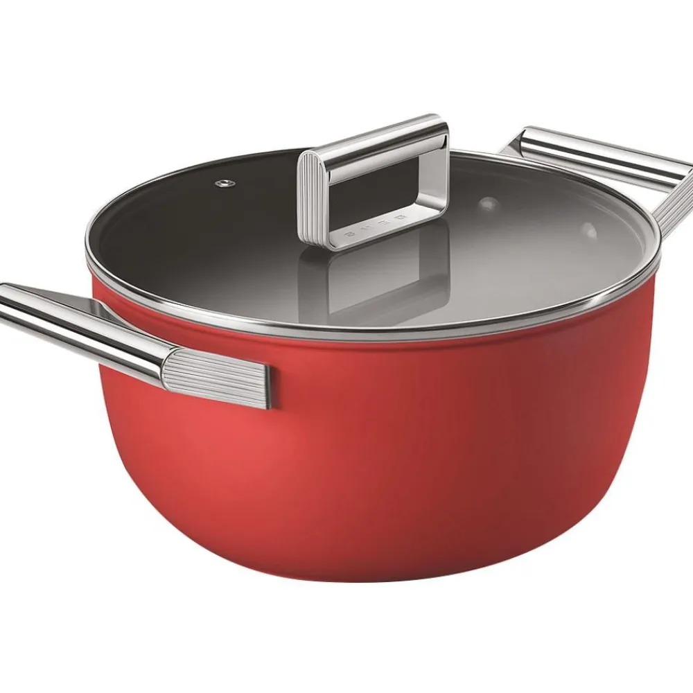 Smeg Garnki>Garnek Z Powloka Zapobiegajaca Przywieraniu Z Pokrywka 50'S Style