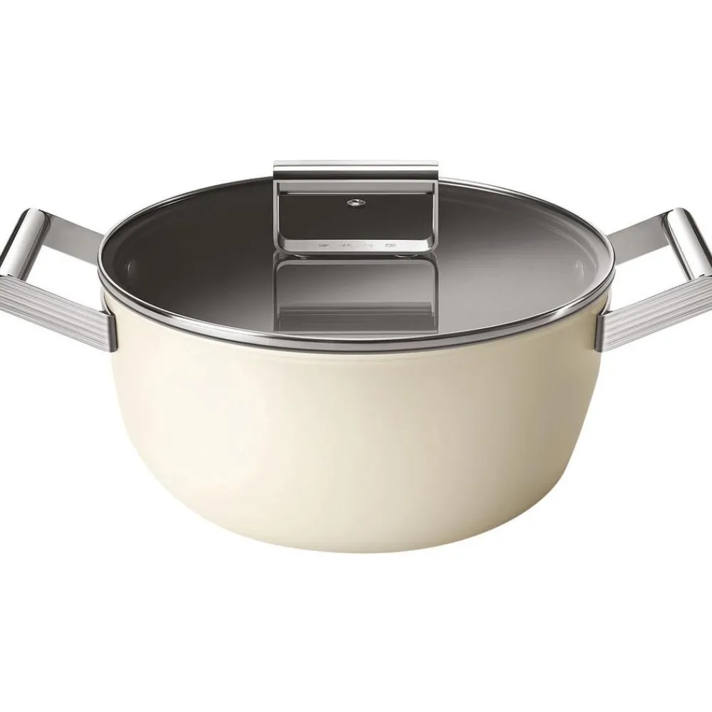 Smeg Garnki>Garnek Z Powloka Zapobiegajaca Przywieraniu Z Pokrywka 50'S Style