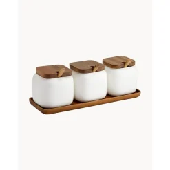 Ladelle Przechowywanie W Kuchni>Komplet Pojemnikow Do Przechowywania Z Porcelany I Drewna Akacjowego Essentials, 7 Elem.