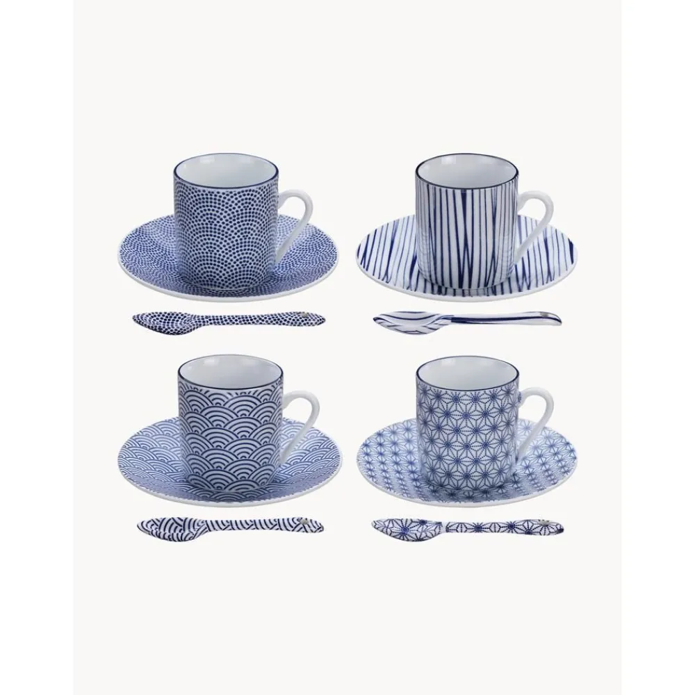 Tokyo Design Studio Filiżanki I Kubki>Komplet Recznie Wykonanych Kubkow Z Porcelany Ze Spodkiem I Lyzeczka Nippon, Dla 4 Osob (12 Elem.)