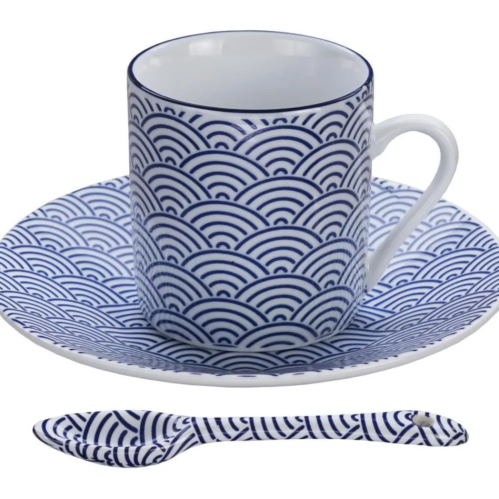 Tokyo Design Studio Filiżanki I Kubki>Komplet Recznie Wykonanych Kubkow Z Porcelany Ze Spodkiem I Lyzeczka Nippon, Dla 4 Osob (12 Elem.)