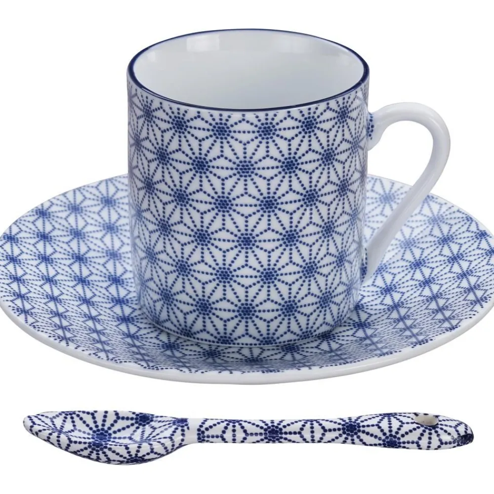 Tokyo Design Studio Filiżanki I Kubki>Komplet Recznie Wykonanych Kubkow Z Porcelany Ze Spodkiem I Lyzeczka Nippon, Dla 4 Osob (12 Elem.)