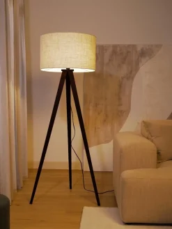 Hot Lampa Podlogowa Trojnog Z Litego Drewna W Stylu Scandi Jake Lampy Na Trójnogu