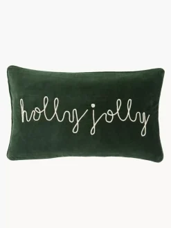 Cheap Poszewka Na Poduszke Z Aksamitu Z Haftem I Lamowka Holly Jolly Poduszki Dekoracyjne